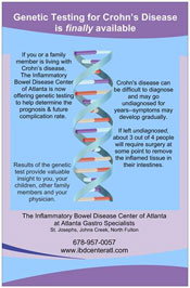 Crohn's Disease Testing is available through the IBD Center of Atlanta Crohn's Disease Testing is available through the IBD Center of Atlanta